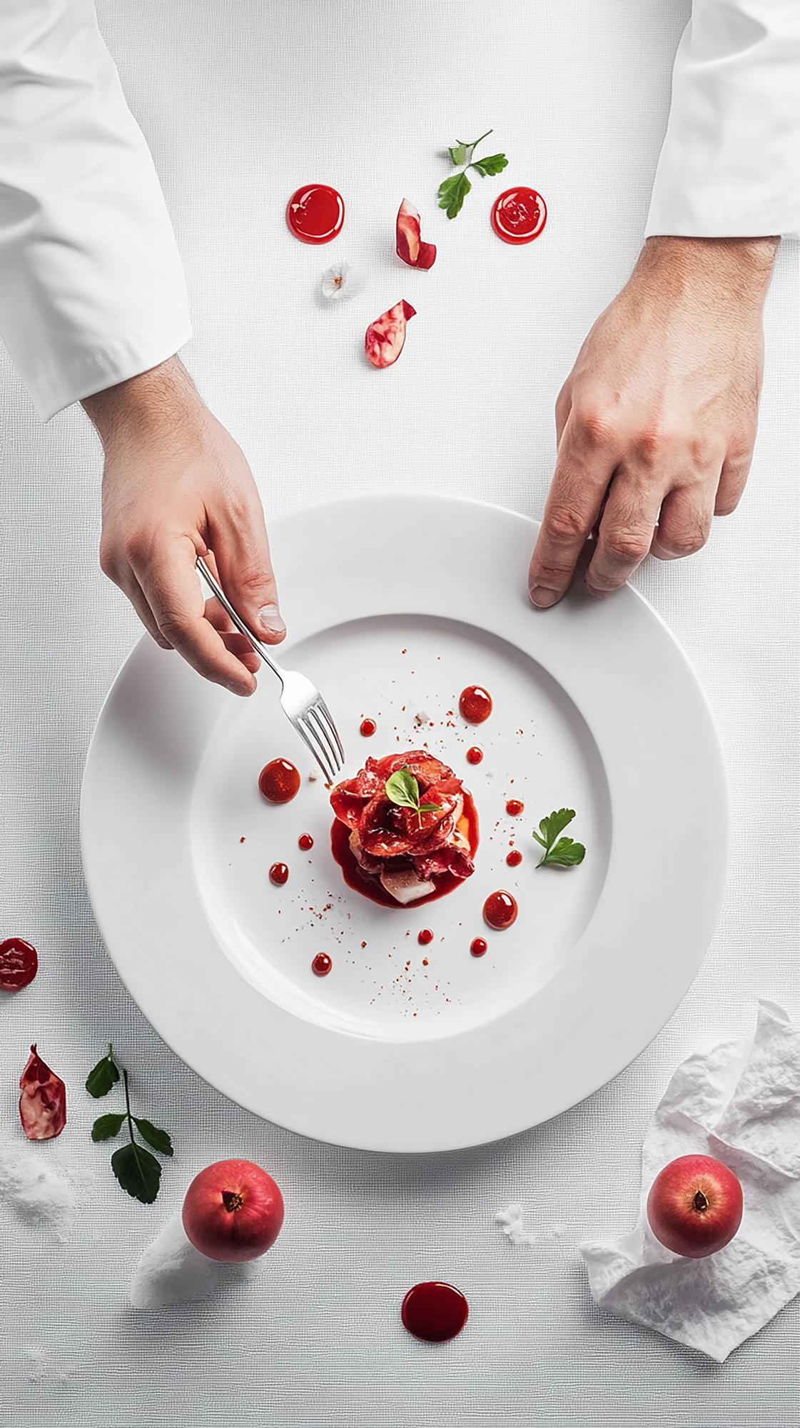 Chef preparing a modern plated dish